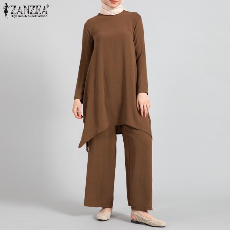 

ZANZEA Женская одежда: блузка с длинными рукавами и брюки, повседневный комплект из двух предметов