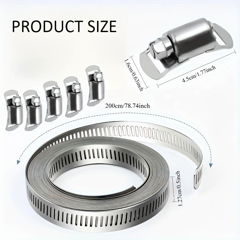 

Hose Clamp, DIY 200 cm with 5 Fasteners of Perforated Metal Strap of Perforated Metal Strap, 304 Stainless Steel Hose Featuring Worm Gear Clamp 200cm/78.74in+5 fasteners