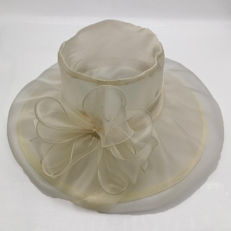 New Retro Mesh Yarn Flower Temperament Sunshade Vacation Sun Hat Big Edge Hat Women's Hat Travel Organza Hat