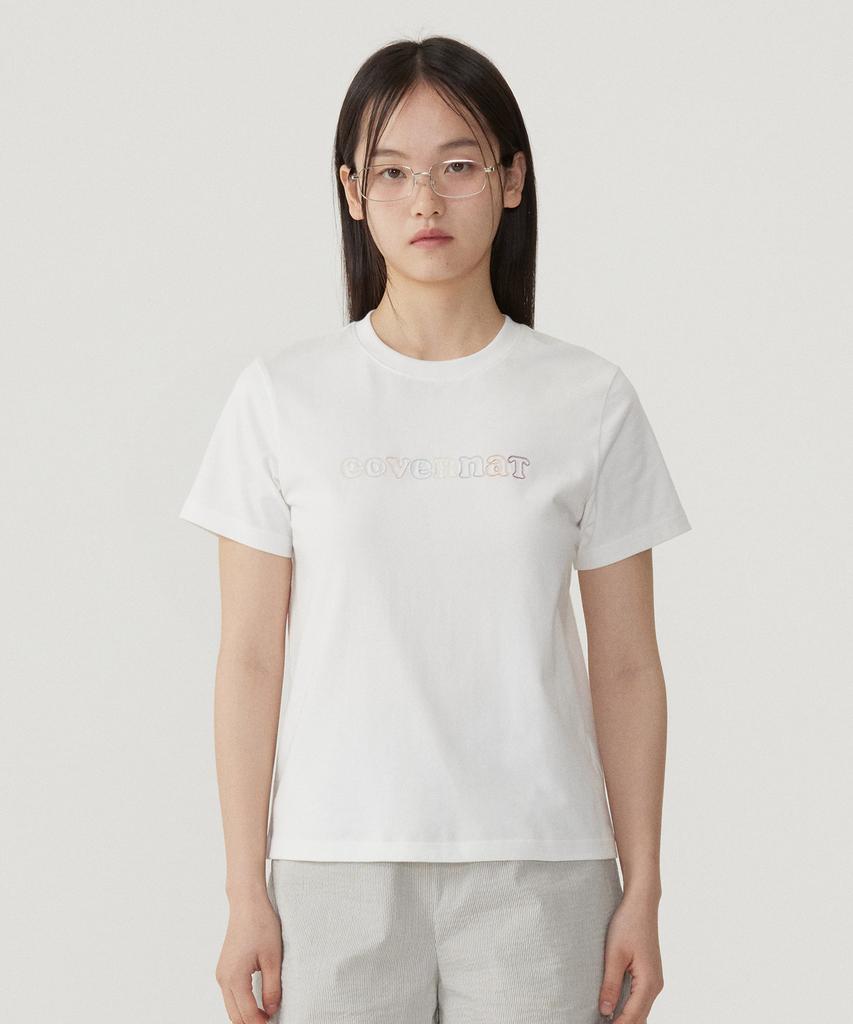 COVERNAT WOMAN Cool Cotton Rainbow Copper Logo T-Shirt White