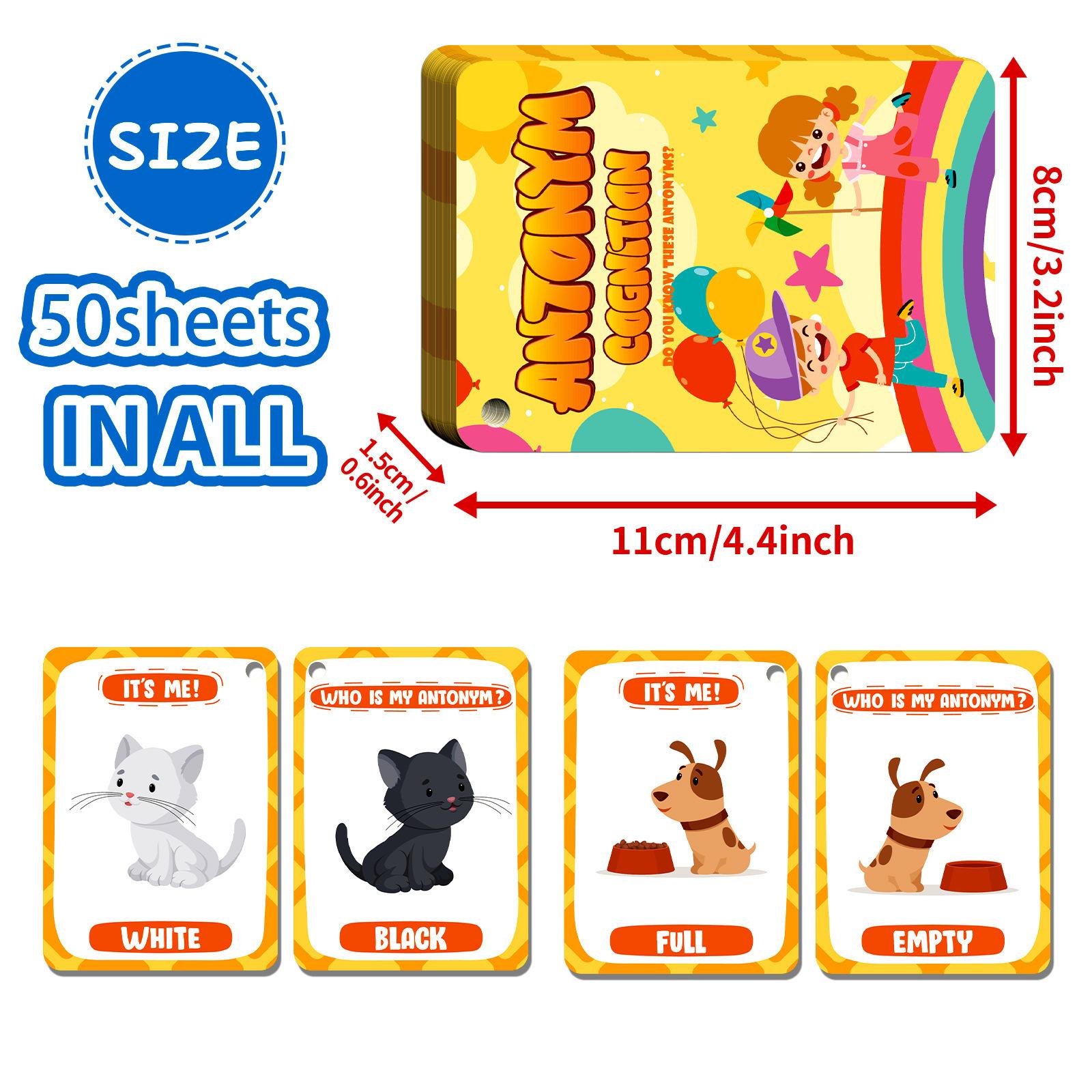 

50 Обучающих карточек Антонимы Детские Интерактивные карточки для игры между родителем и ребенком Пазл Английский Раннее образование Карточки для просвещения