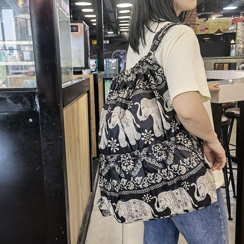 Multifunctional Floral Printed Drawstring Bag Polyester Waterproof Backpacks Fold Sports Travel Bag Teenage Girls