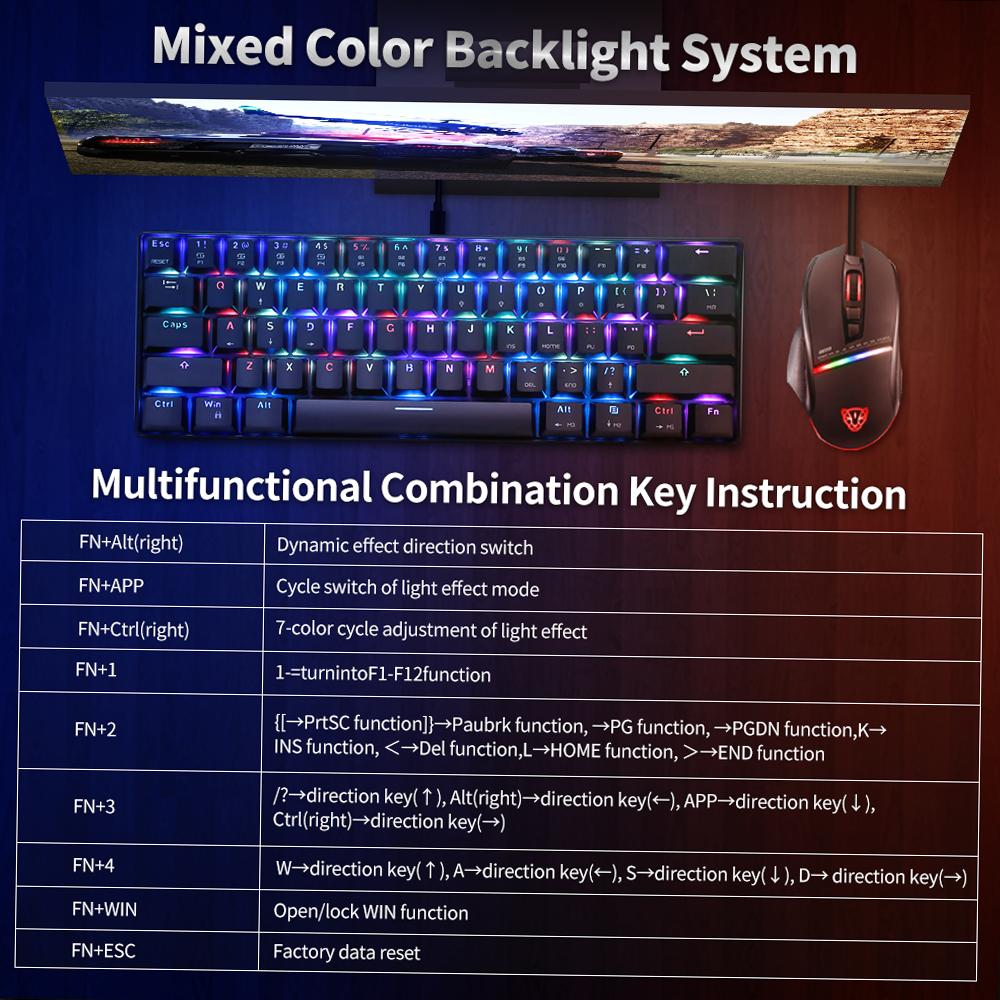 MOTOSPEED CK61 RGB Mechanical Gaming Keyboard OUTMU Red Switches Keyboard 61 Keys Anti Ghosting with Backlight for