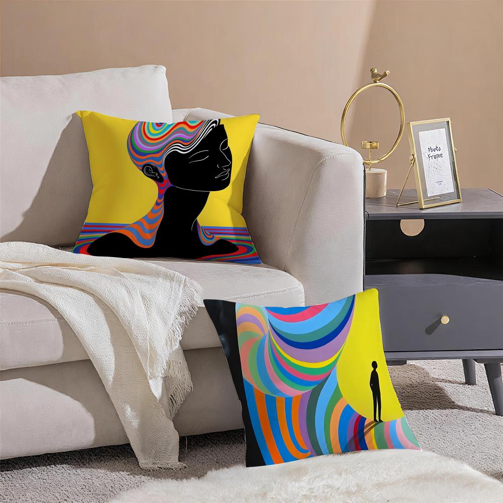 Lebendige Retro Interessante psychedelische Linien Kunst Kissenbezug Leinen Kissenbezug Hülle Weiche Dekoration für Sofa Wohnzimmer