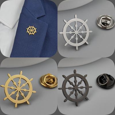 Rudder Sailor's Gold-plated Badge, Suit Lapel Pin Stainless Steel Black, Women's Anti-exposure Buttons, Men's Brooch