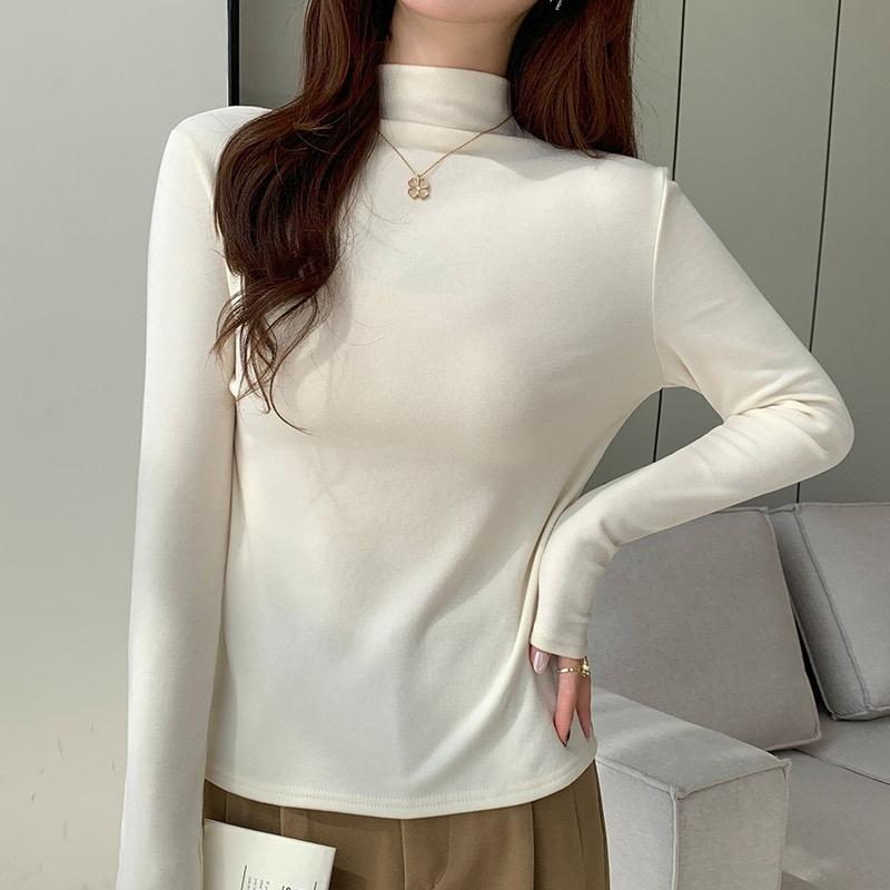 Ladies' Autumn And Winter Warm Inner Half High Neck Base Shirt