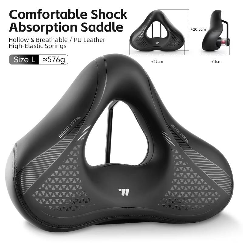 WEST BIKING Ergonomic Bicycle Saddle Long Distance Cycling Widen Thicken Cushion MTB Touring Bike Saddle Comfortable E-Bike Seat