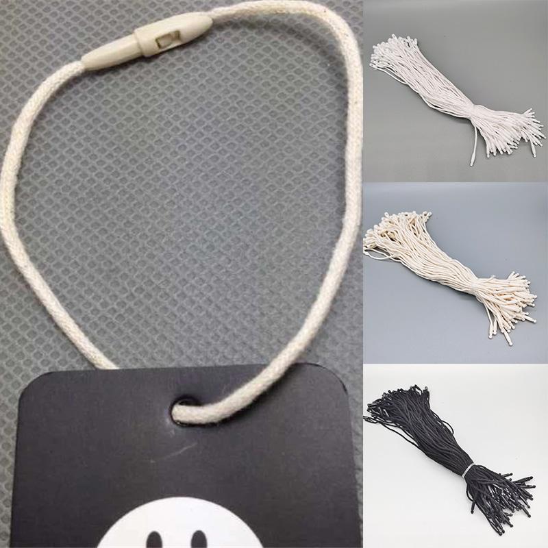 100PC Loop Tie Fasteners Clothing Accessories Plastic Tag DIY White Black String Snap Lock Pin Hang Tag Cotton Rope