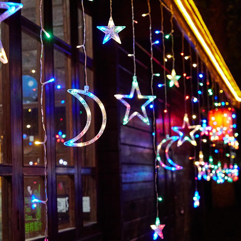 Solar-Powered Star and Moon LED String Lights - Colorful Outdoor Decor for Christmas and Festivals