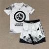 2026 Neues United World Wrestling Sportset für Herren Schwarz Weiß Grafisches Rash Guard & Shorts Schnelltrocknender MMA Trainingskampfanzug