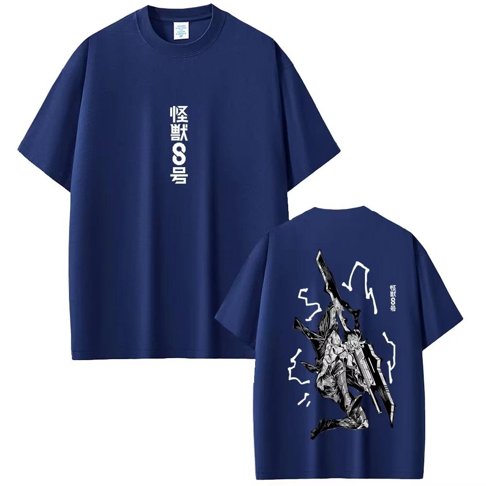 Herren Sommer Streetwear Gewaschenes T-Shirt Japanisches Anime Grafikdruck T-Shirt Kaiju No 8 Unisex Harajuku Baumwoll Oberteil Schwarz