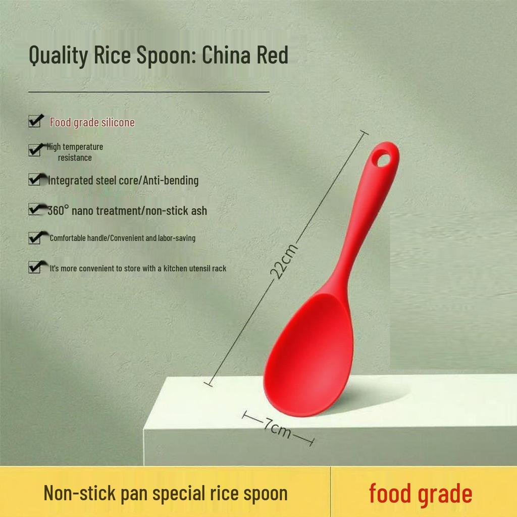 Hochtemperatur-Beständiges Silikon Küchenutensilien-Set: Spatel, Schöpfkelle, Schaumlöffel und Reislöffel für Antihaftpfannen.