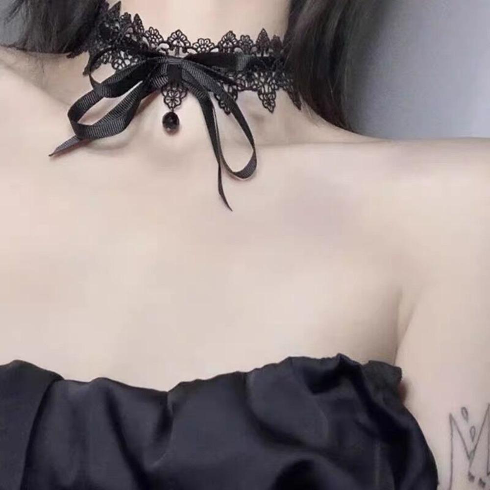 Elegant Black Lace Bowkot Choker Necklace Gothic Collar Necklace Choker Short Chain Necklace Jewelry чёрный