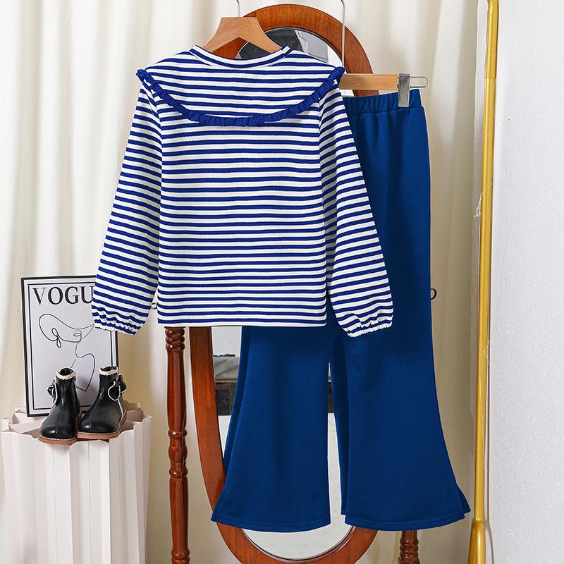 Trendy Girls' Autumn Striped Hoodie & Bell Bottom Pants Set – 25 New Styles