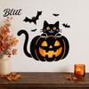 Weatherproof Halloween Decor for Balcony Pumpkin Wall Sticker Black Cat on with Flying Bats Decal Easy to Apply Seasonal Stickers Waterproof