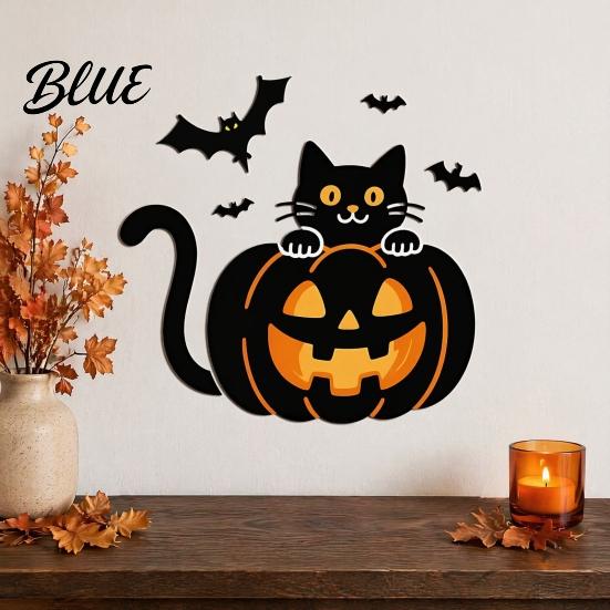 Weatherproof Halloween Decor for Balcony Pumpkin Wall Sticker Black Cat on with Flying Bats Decal Easy to Apply Seasonal Stickers Waterproof