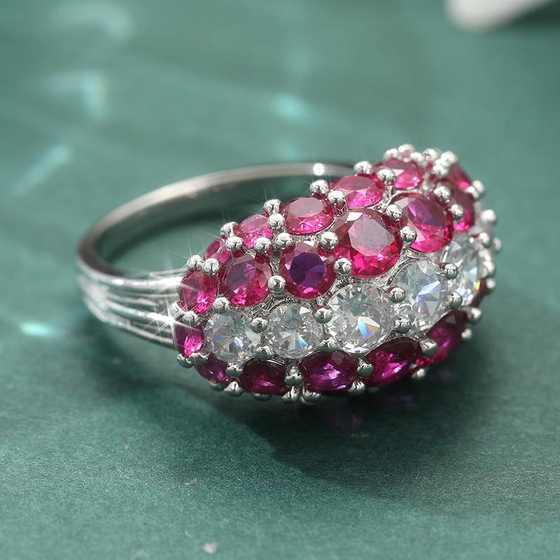 Luxury Red Cubic Zirconia Shining Engagement Band Ring For Women Silvery Color Anniversaries Valentine Romantic Ring Jewelry