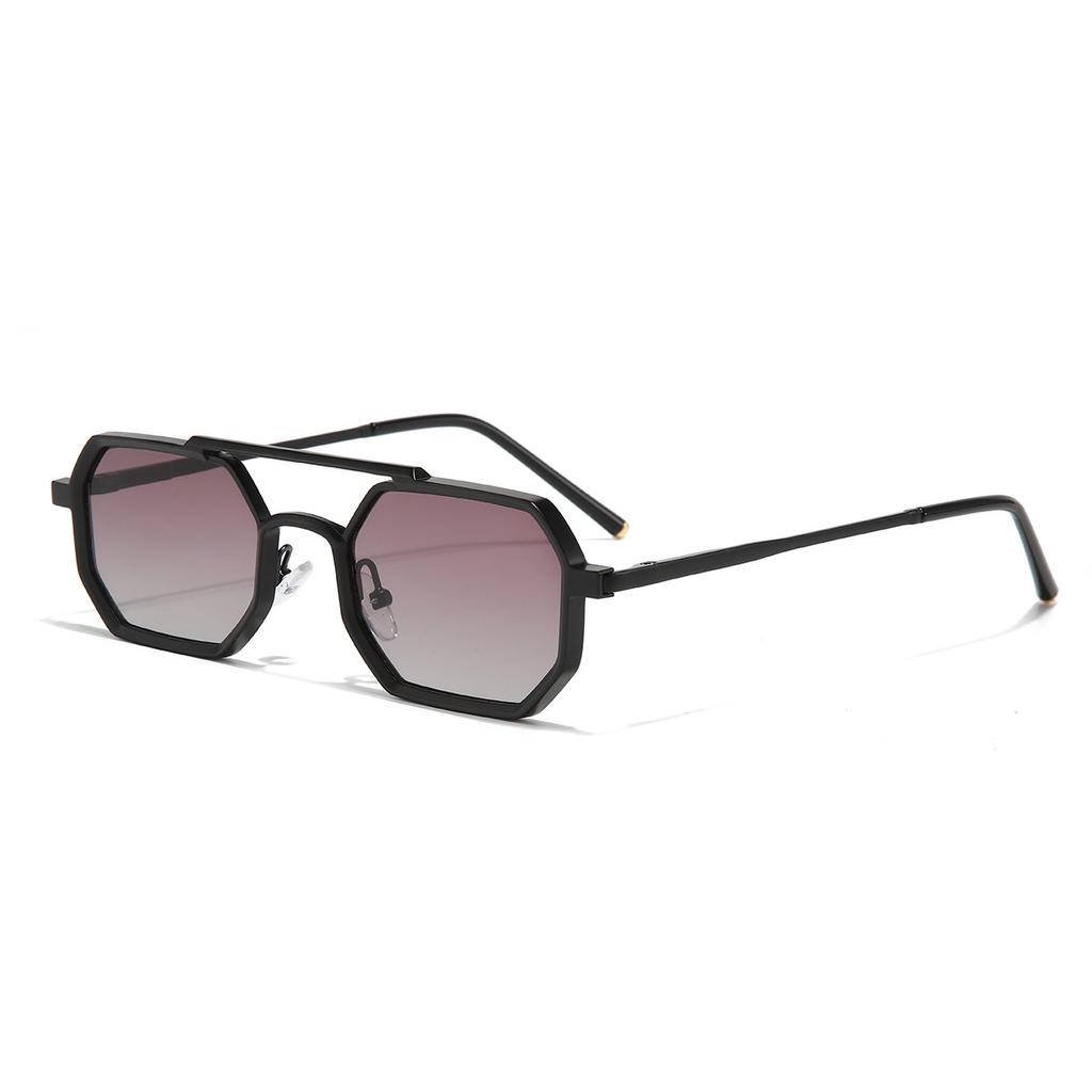 Retro Double Bridge Men's Polygonal Square Sunglasses Metal Frame Fashion HD Lens Glasses Women's Outdoor Driving Fishing