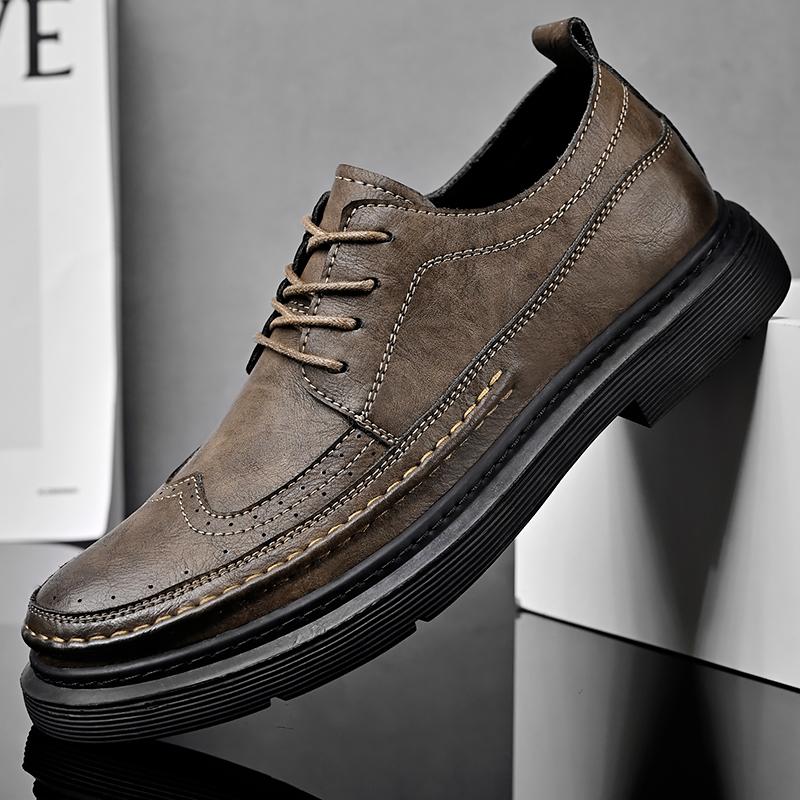 2024 New Men Spring Leather Boots Men Fashion Crocodile Pattern Ankle Boots Business Casual Man Lace-up Shoes Chunky Work Shoes