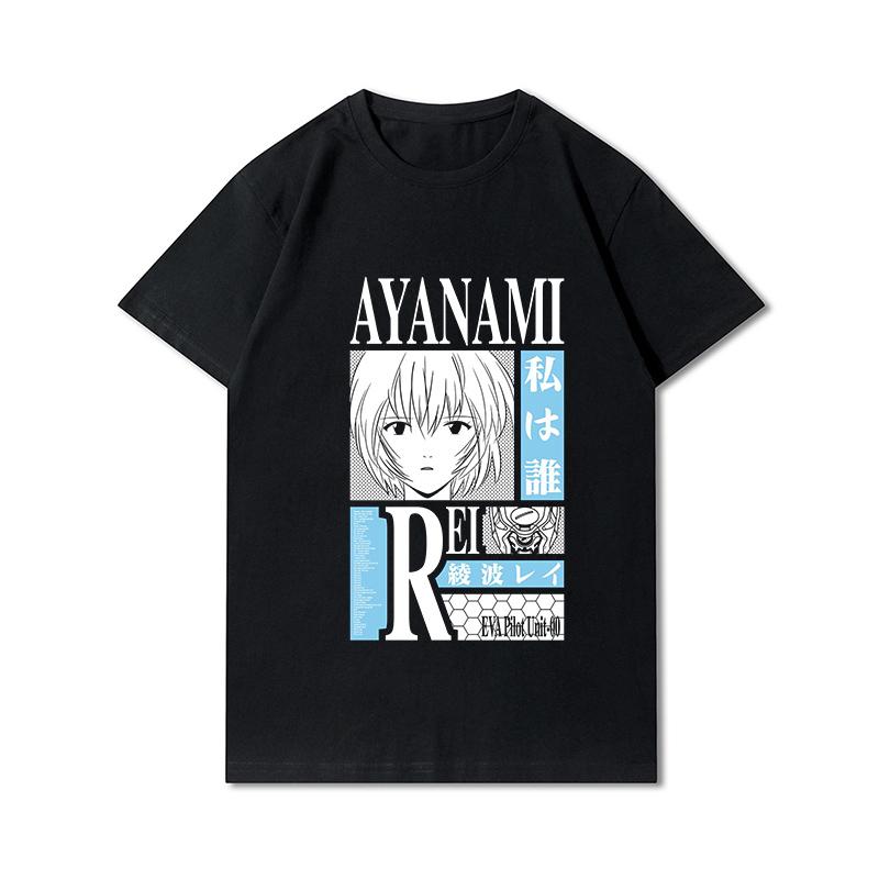 Pánská trička s potiskem Evangelion nadměrných velikostí Bavlněné topy Letní Anime Neformální Černá trička