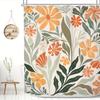 1 MESHELLY Boho Floral Shower Curtain - Abstract rustic sage green with orange, beige and teal flowers, polyester fabric