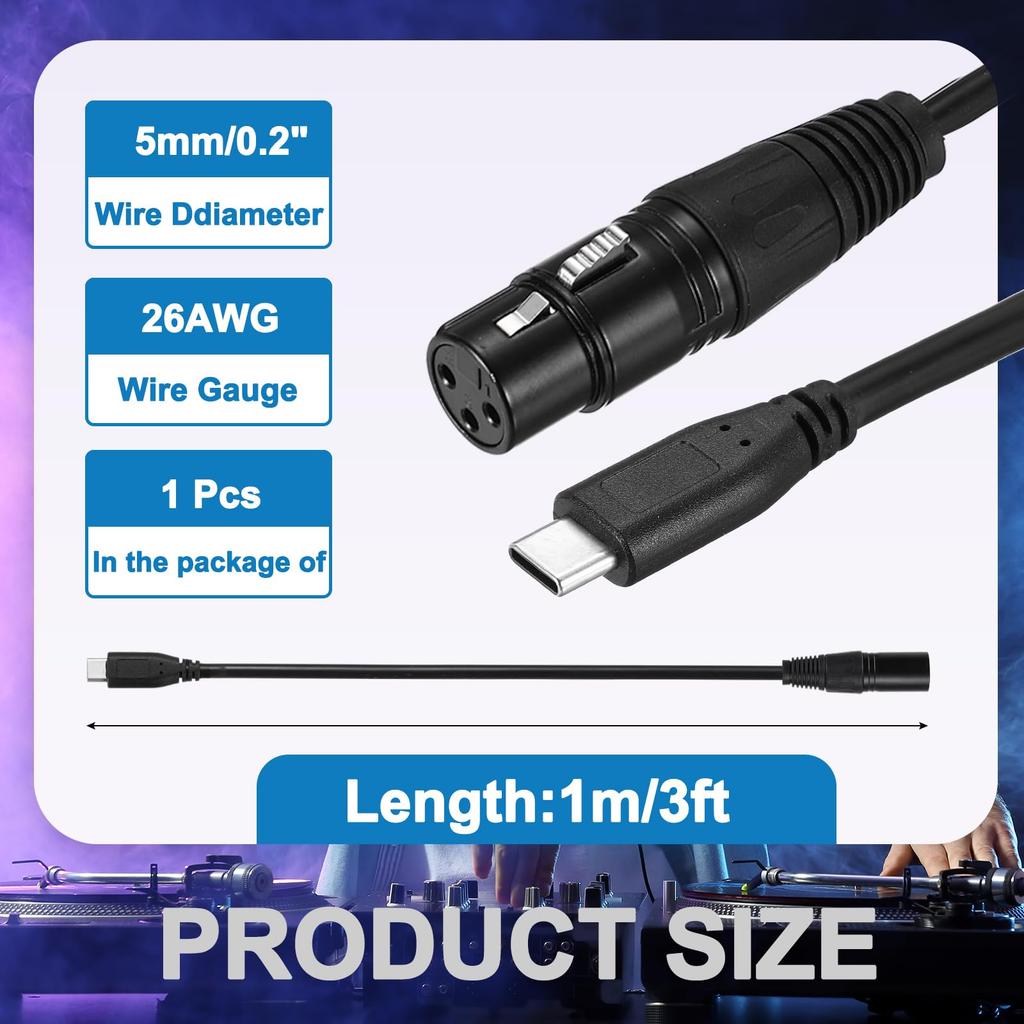 uxcell DMX512 XLR Female to C Male Adapter Cable 3 Feet Microphone Extension Cable Stage Studio Lighting Controller Tube Light Wand