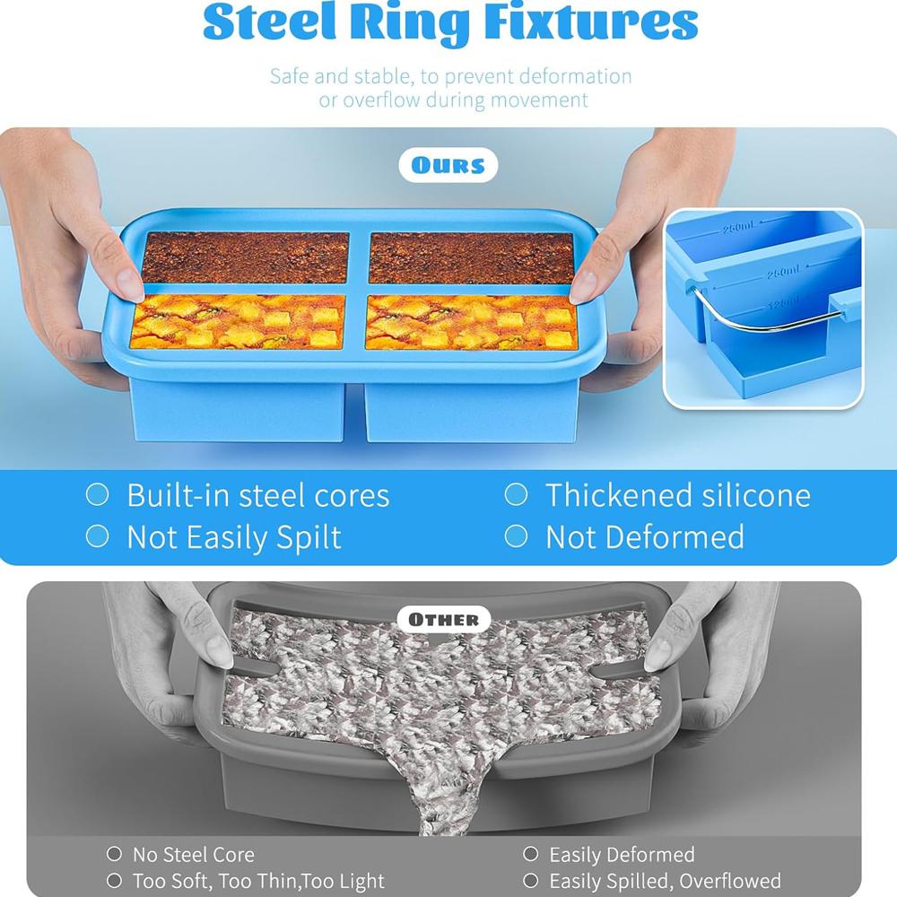 1 Cup Silicone Freezer Trays with Lid, Soup Freezer Trays & Molds & Containers,Large Silicone Ice Cube Tray For Freezing