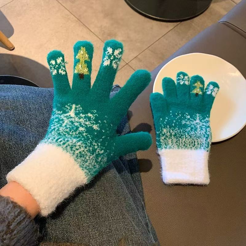 New Winter Women's Gloves with Thickened Fluffy Knitted Gloves That Expose Fingers Women Can Touch The Screen with Five Fingers