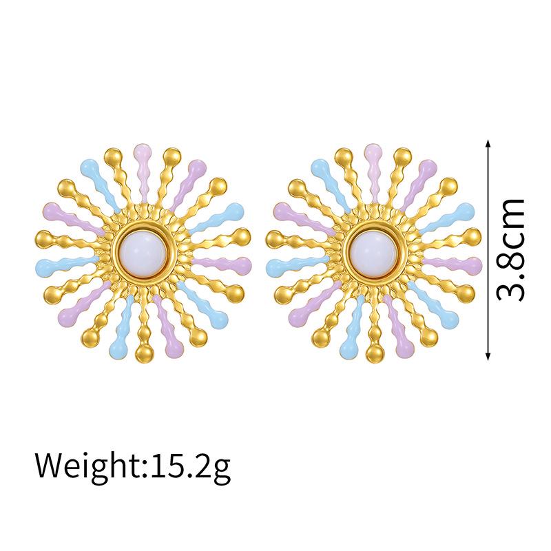 Elegant 18k Gold Enamel Sunflower Earrings