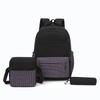 Unisex Plaid Nylon Backpack Set with Shoulder Bag and Pencil Case School Bag