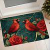 1pc Non-Slip Absorbent Flannel Floor Mat Suitable for Bedroom, Bathroom, Kitchen & Entryway - Cardinal Red & Red Rose Marble Pattern, Soft Adhesive Ba