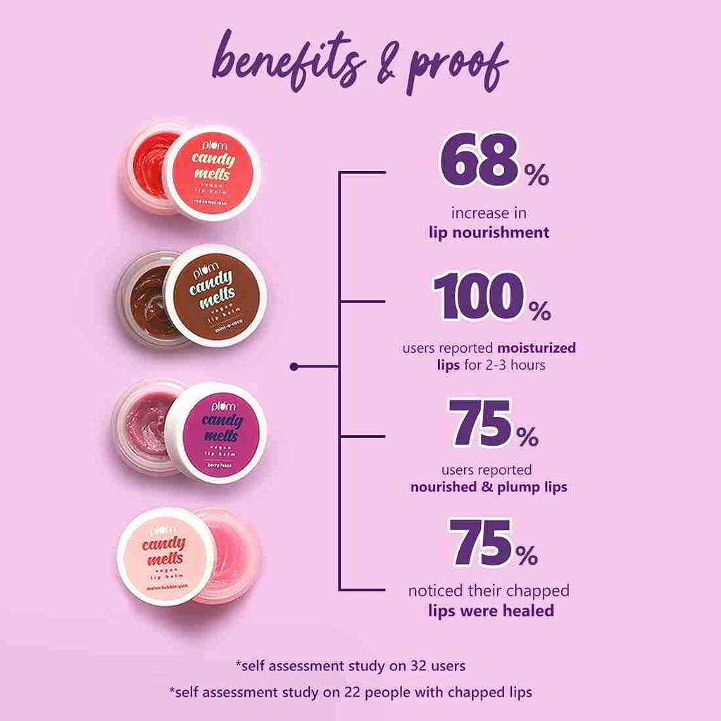 Plum Candy Melts Vegan Lip Balm Berry Feast 12g | Dry Lips Moisturizer UV Protection & Shine