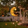 Healing Wind Chimes with Lights Solar Moon Black Cat Chime Light, Powered Hanging Lamp, Waterproof Resin Weather Resistant Outdoor Garden Art