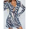 All-Match Foreign Trade Women's Clothing Beautiful Fall and Winter New Arrival Fashion Sexy V-neck Long Sleeve Elegant Stripes Tied Dress
