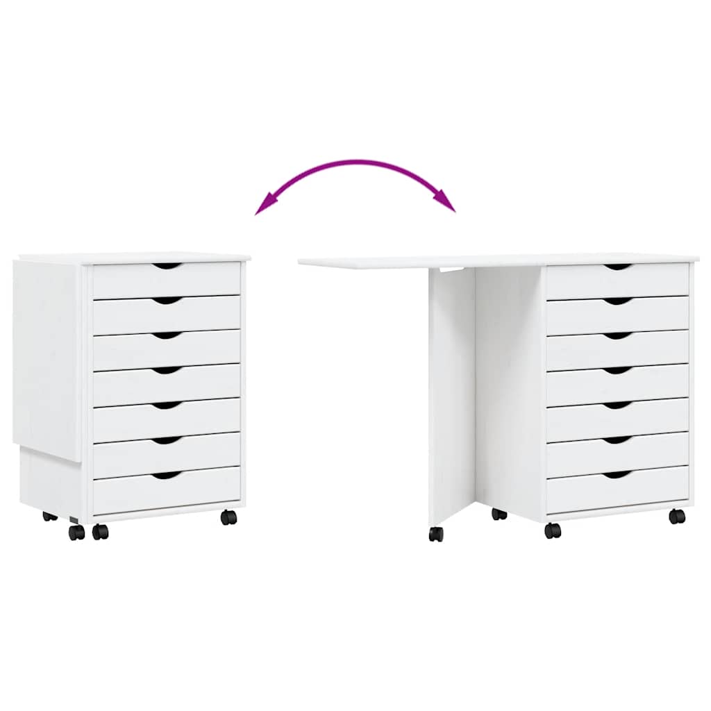Mobile Filing Cabinet with Desk MOSS White Solid Pine Wood