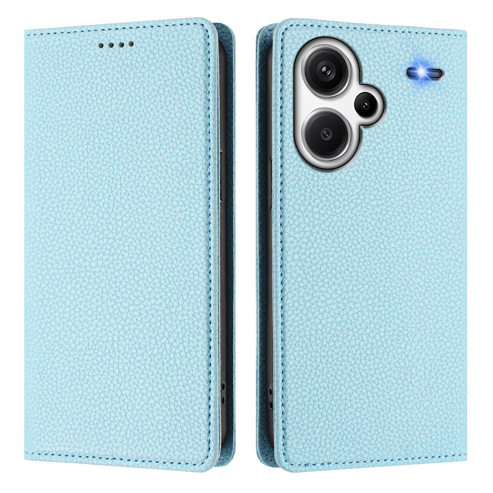 

For Xiaomi Redmi Note 13 Pro+ 5G Wallet Case RFID Blocking Litchi Texture Leather Mobile Cover Baby Blue