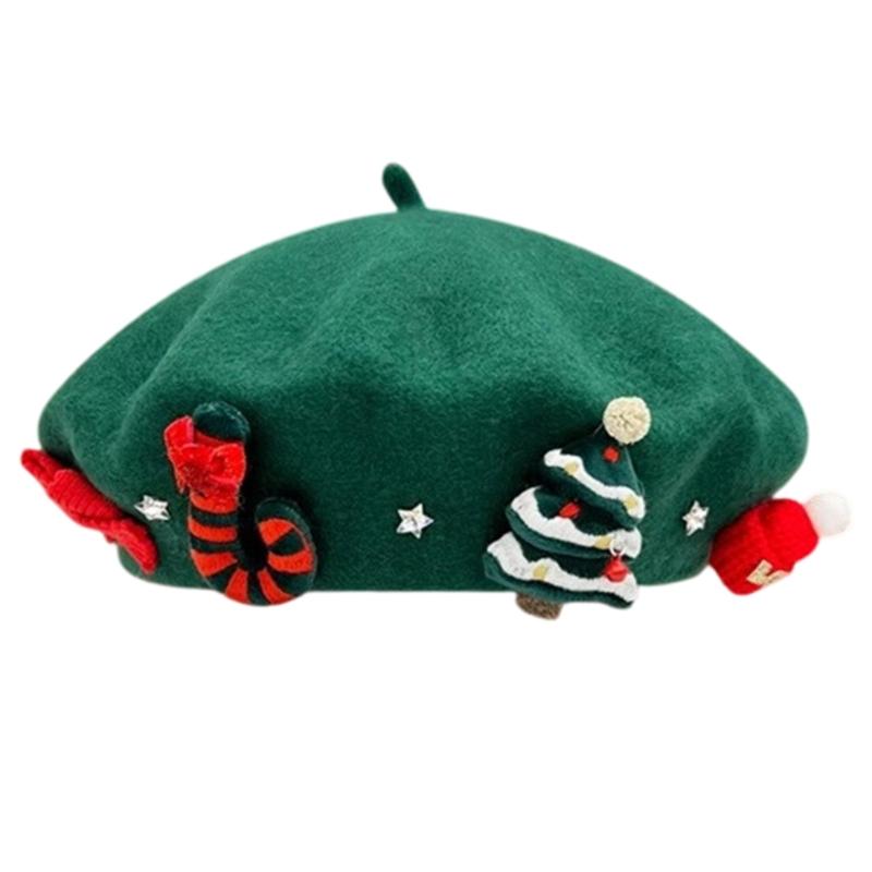 Christmas Beret Hat for Women and Girl, Brimless, Soft Warm Painters Hat, Headwear for Festival, Holiday Photoshoots and Seasonal Party Decoration