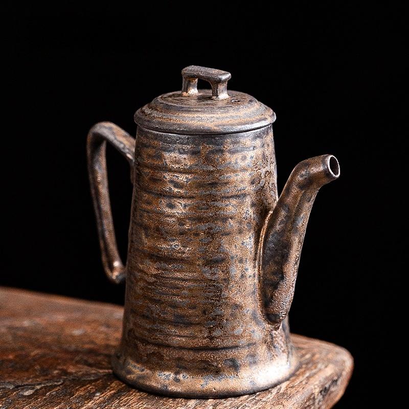 

Old Rock Mud Rough Pottery Tea Pot Retro Black gold glazeTeapot Tea Kettle Tea Ceremony Tea Making Single Pot Tea Ceremony