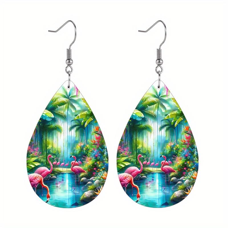 Unique Flamingo PU Leather Earrings Fashion Earrings Holiday Gifts for Friends Party Fashion Accessories Elegant Earrings Party Earrings