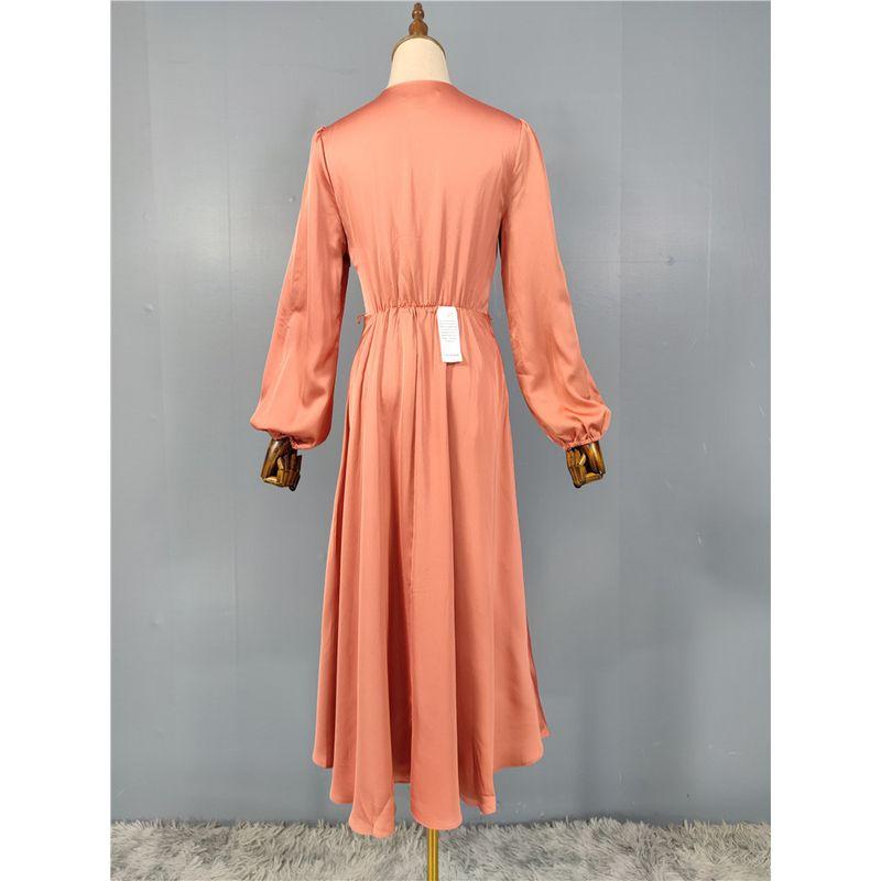 Export Single High Quality FN Home Acetic Acid Smooth Satin Comfortable Gas Field Irregular Big Skirt Long Sleeves Dress
