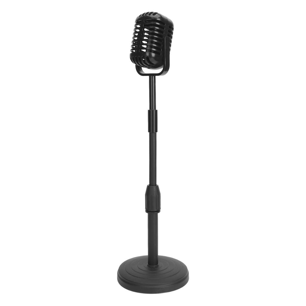 Retro Microphone Prop Fake Vintage Old Style Model with Stand Antique Decor for Costume Photography