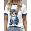 Womens Loose Fit Short Sleeve T-Shirt With 3D Digital Color Block Print Round Neck Casual Top