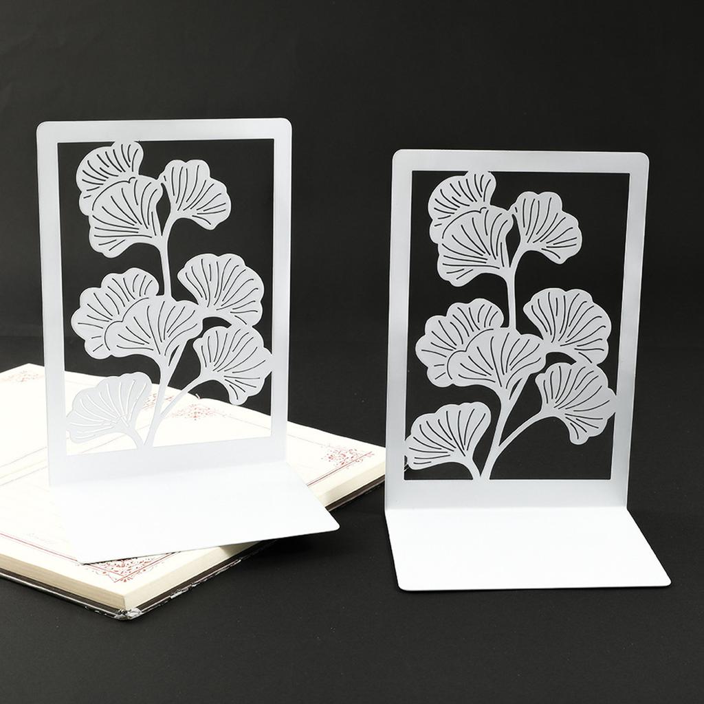 2Pcs Book Ends for Shelves Hollowed Leaf Metal Bookends Heavy Duty Book End Decorative Book Stoppers for Office School