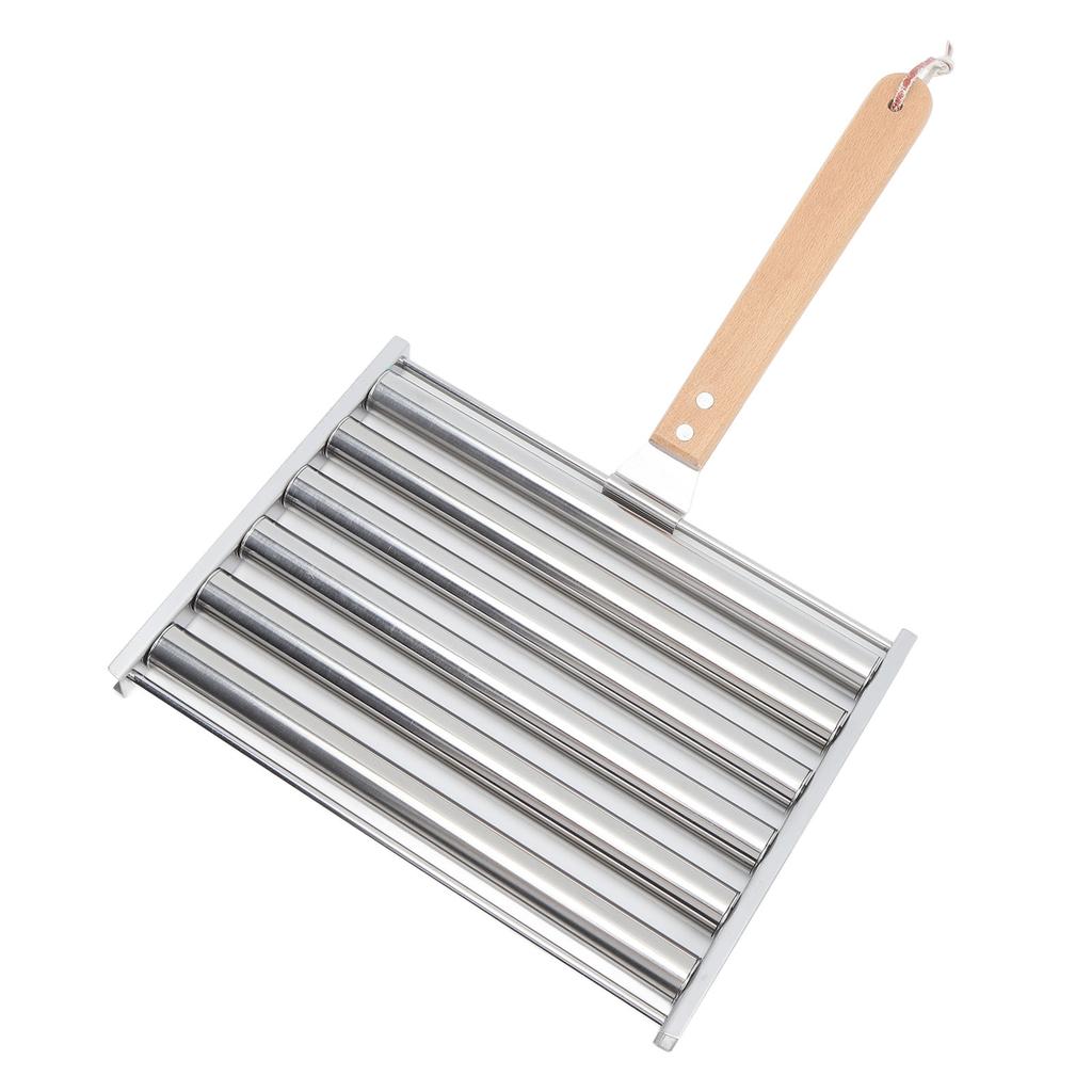 Detachable Stainless Steel Hot Dog Sau Roller Rack Stmer With Extra   Wood Handle 4 Skewers 6 Stick Design BBQ Tools