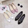 Women's Pointed Toe Low Heel Pumps PU Leather Bow Rhinestone Decor Slip on Flats Comfortable Block Heel Shoes