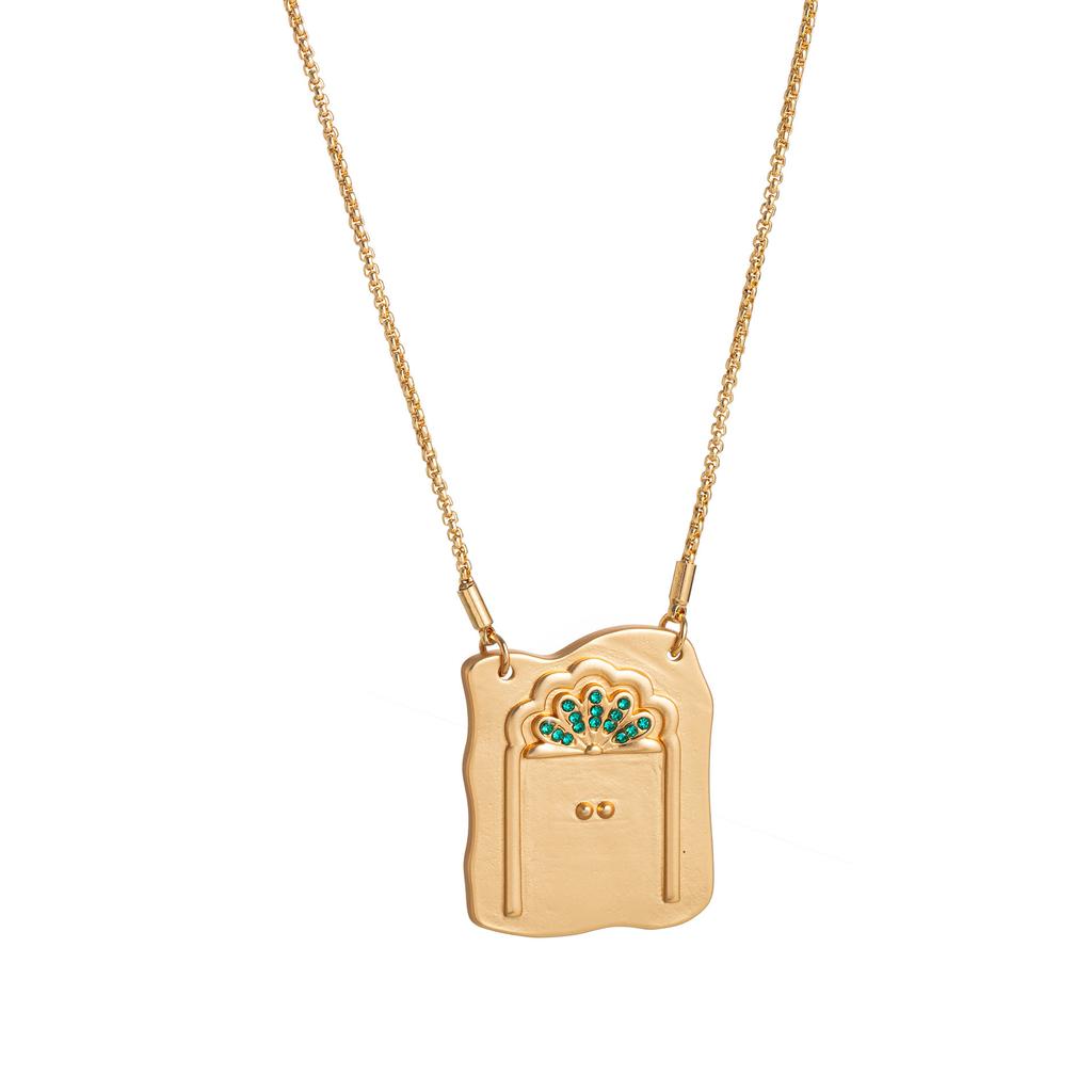 Retro Elements Tarot Card Opening And Closing Necklace Butterfly Rebirth Gate Diamond Pendant Design Sense Heavy Industry Gold-Plated Jewelry