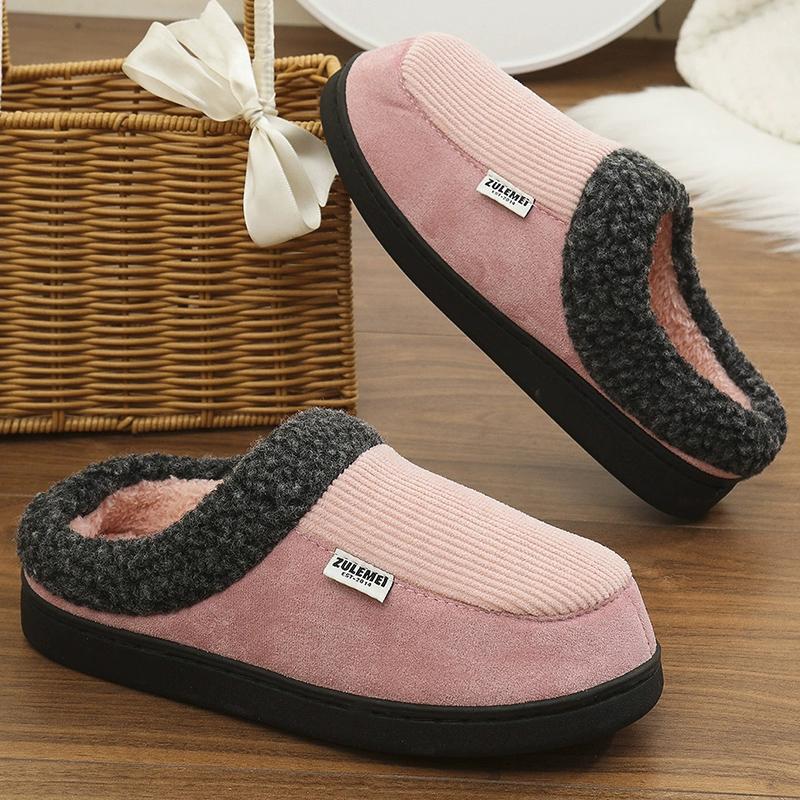 

Модные ретро вельветовые хлопковые тапочки для женщин 2025 зима утолщенные теплые хлопковые тапочки женские шлепанцы нескользящие плюшевые слайды женские 36-37 розовый