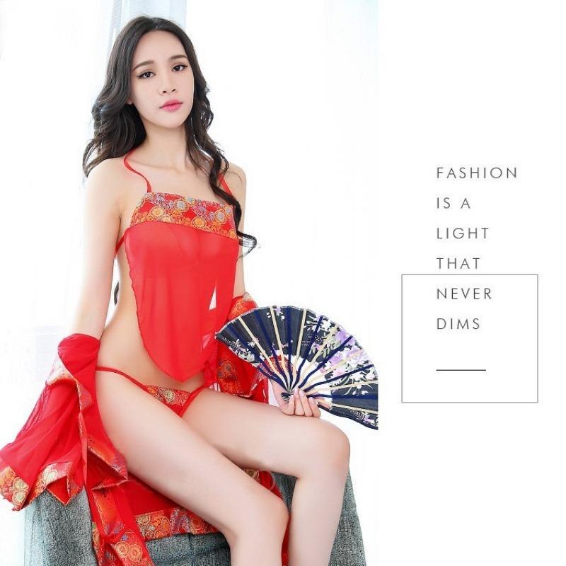 Sex Underwear Sexy Uniform Women's Perspective Pure Desire Belly Pocket Large Size Antique Hanfu Uniform Suit