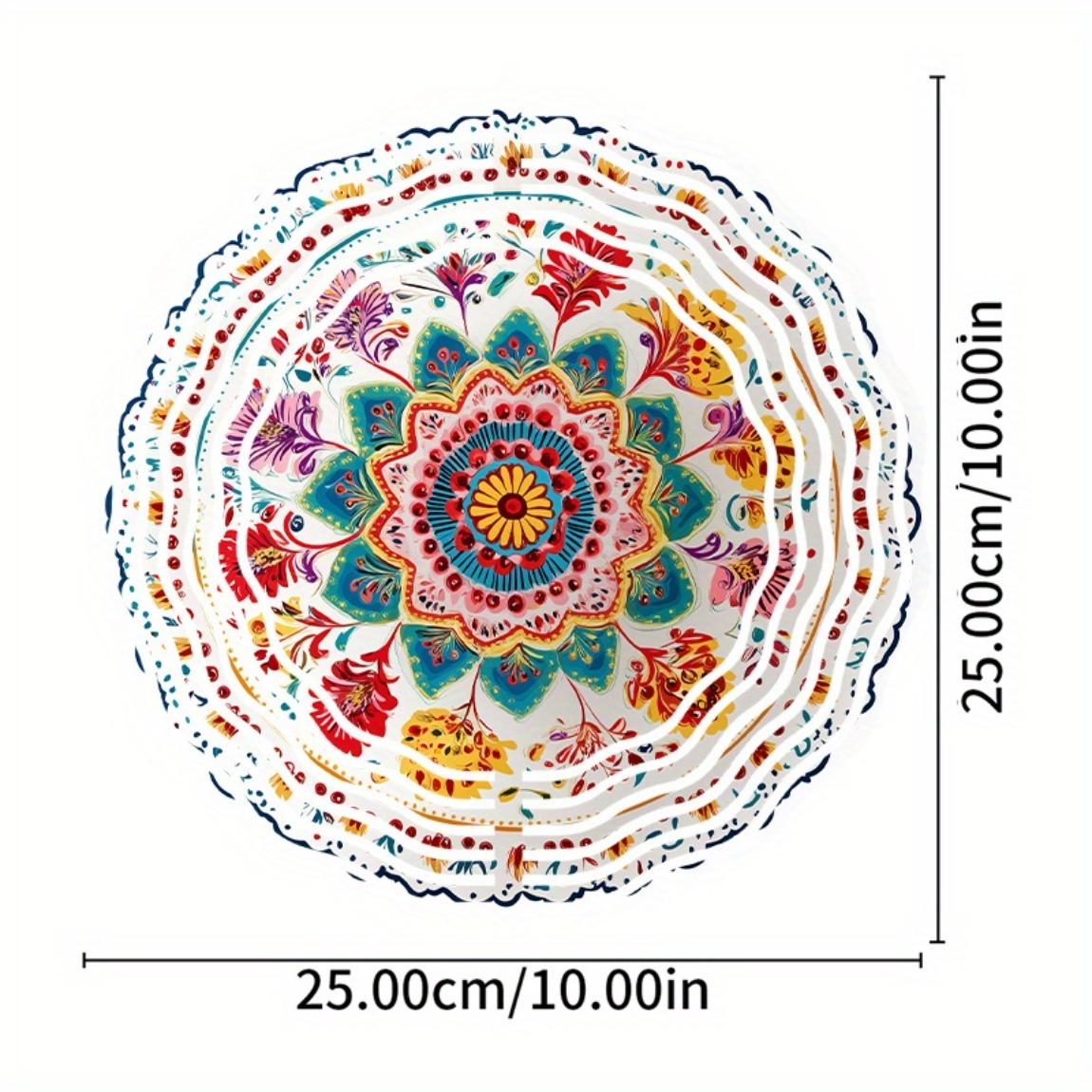 

10 Inch Hanging Wind Chime with Mandala Flower Design Unique Garden Balcony Decor Rotating Hook Elegant Artistic Gift for Spring Summer 01A