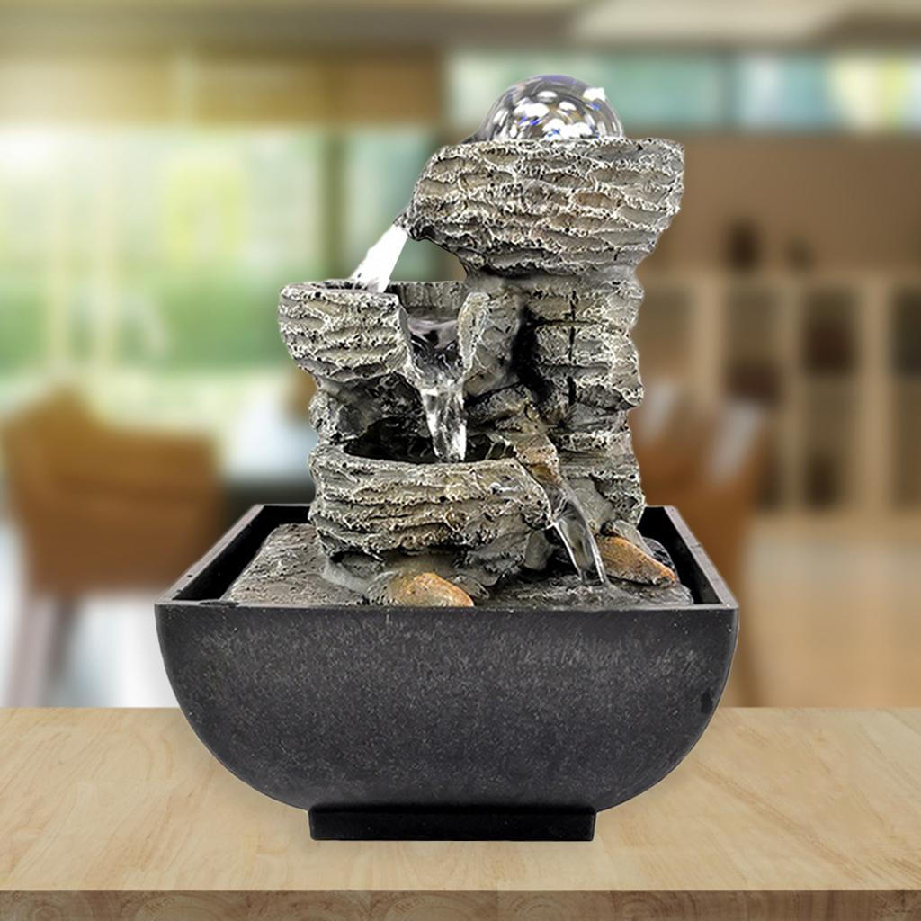 

Indoor Water Fountain with LED Lights Desktop Garden Micro Landscape Feng Shui Decoration Style 5